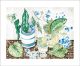 Striped Cups and Spring Flowers, watercolour by Angie Lewin (Originally exhibited at 'Off the Wall' at Bankside Gallery)