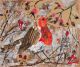 Robin and Rosehips -square blank greeting card.
