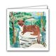 Porthluney Stoat Collage Paper cut collage of stoat on a tree stump with Porthluney Cove in background. Part of a set of greetings cards featuring Cornish wildlife and coastal scenes by Matt Johnson 